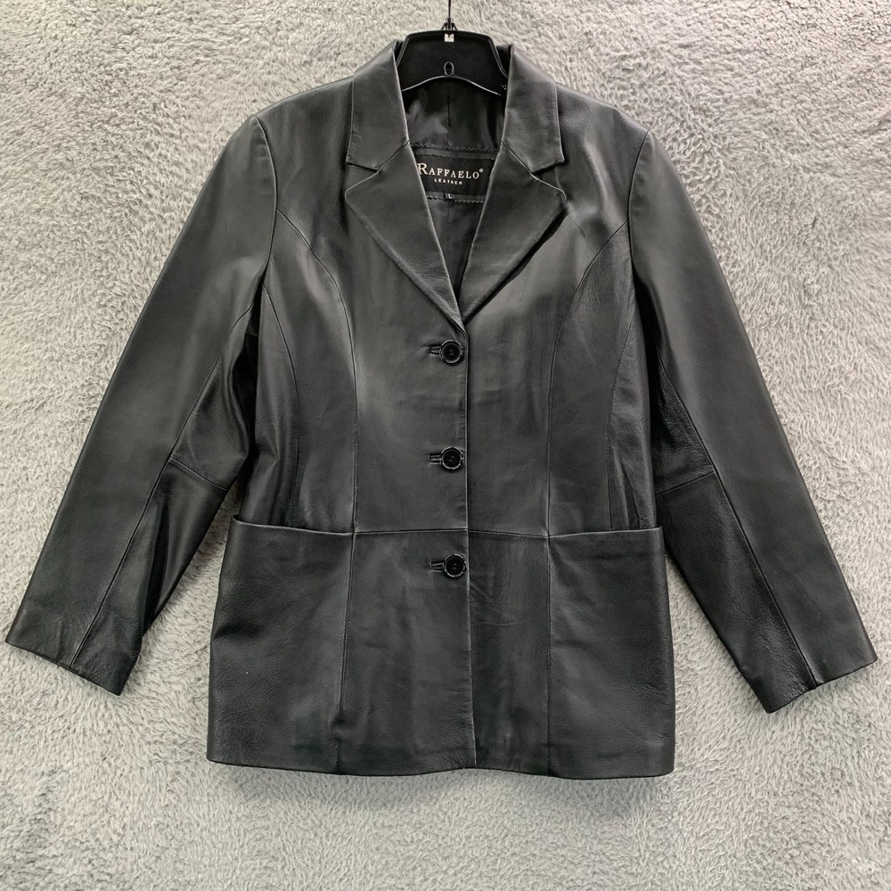 Raffaelo Leather Jacket Womens Large Top Black*